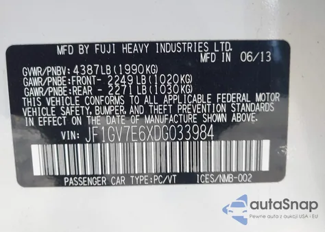 2013 Subaru Impreza Wrx from USA, damaged, VIN JF1GV7E6XDG033984